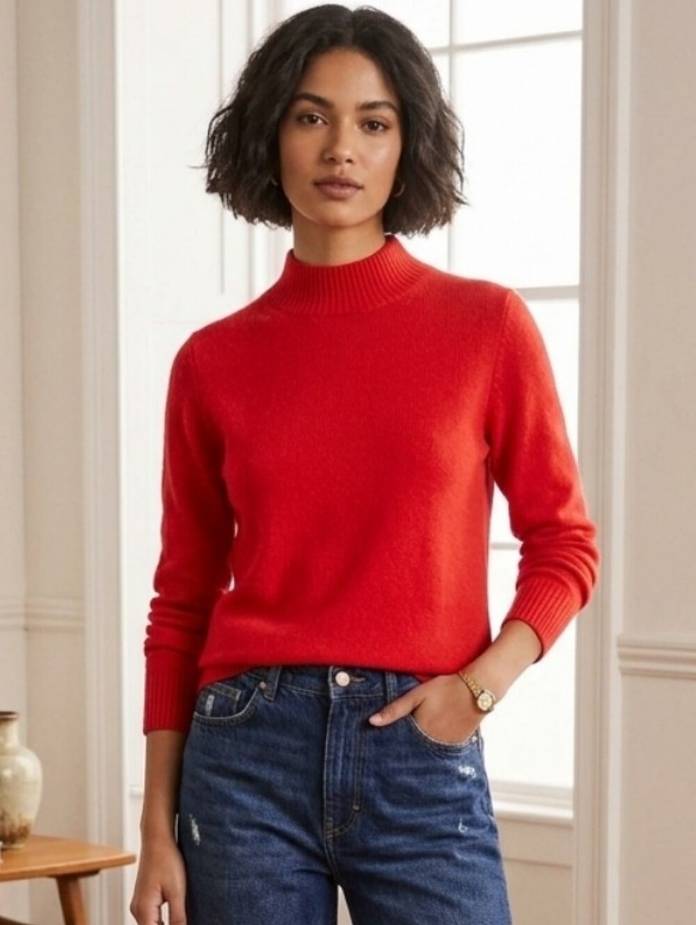 Vintage Crystal-Kobe Red Mock Neck Angora Blend Cozy Sweater Size S